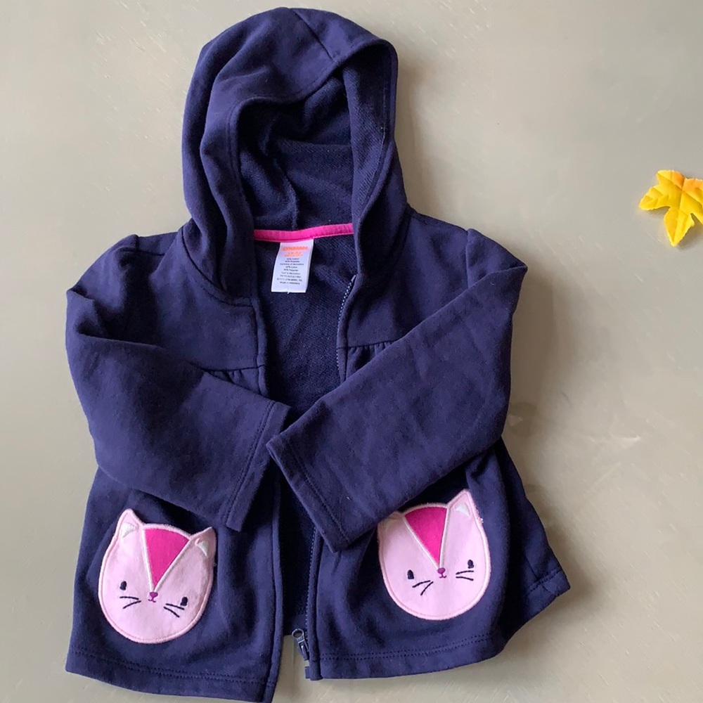Cute pink kitty pocket zip up hoodie jacket
